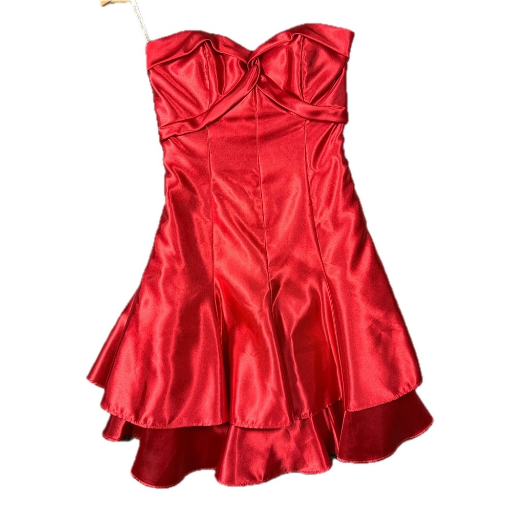Jessica McClintock Gunne Sax Dress Womens 1 Red Satin Strapless Y2K Prom Vintage